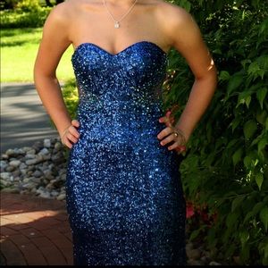 Blue Sequin Prom Dress